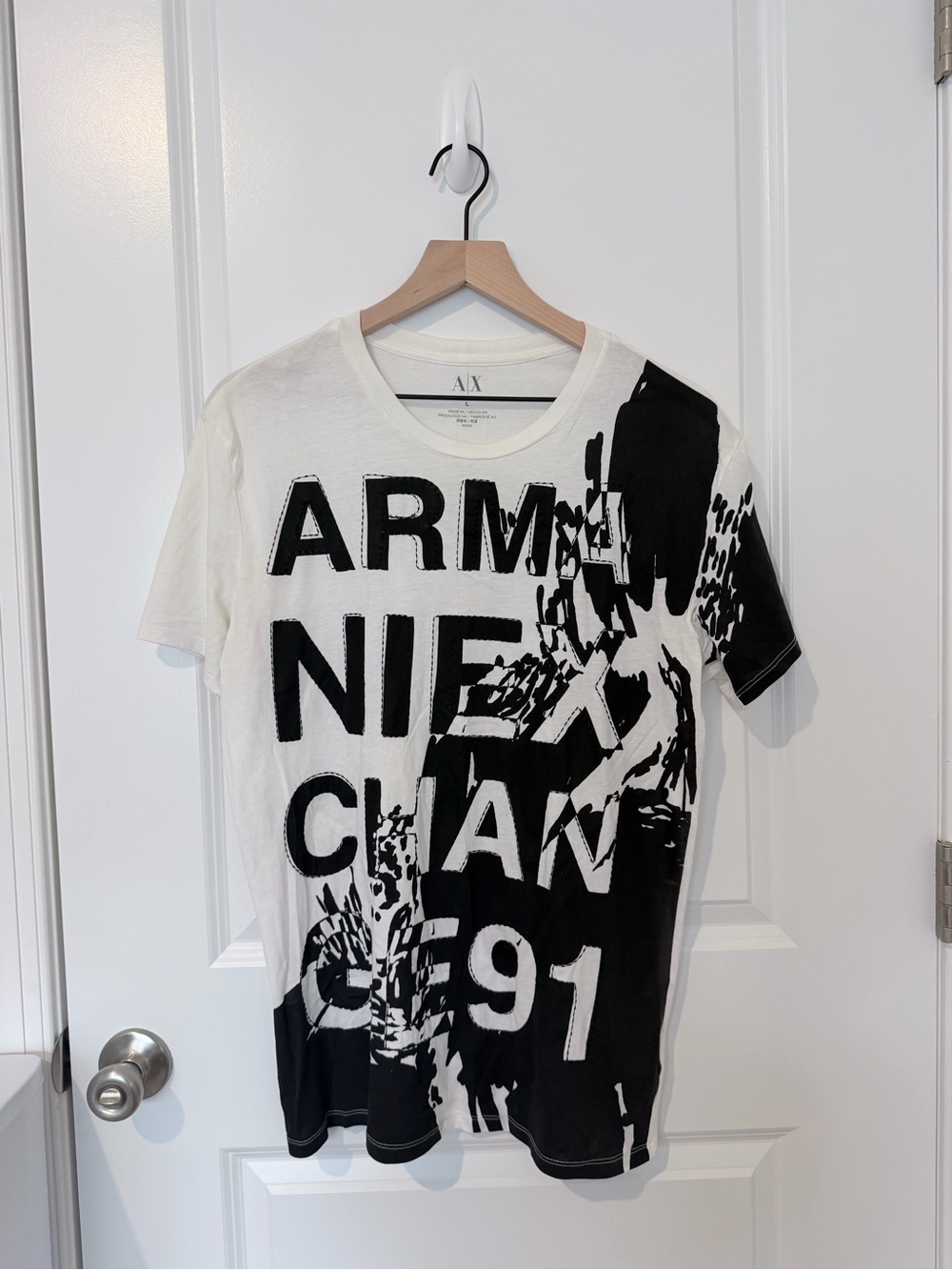 Armani Exchange White and Black Bold Logo Graphic Tee